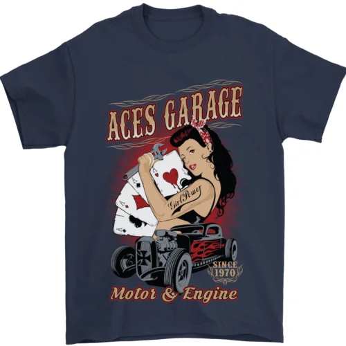 Aces Garage Hotrod Hot Rod Dragster Car Mens T-Shirt 100% Cotton