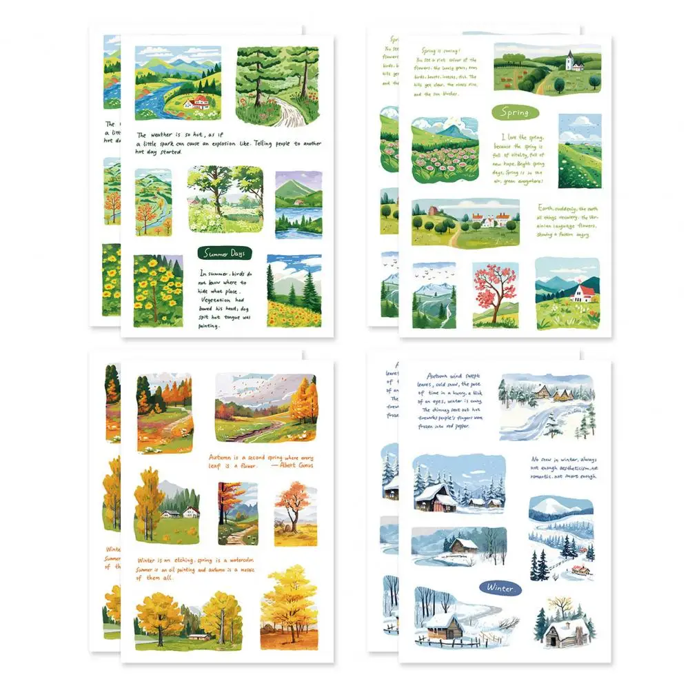 ชุดสติกเกอร์สติ๊กเกอร์ pvc สี่ฤดูกาลที่ทนทานสำหรับโทรศัพท์ DIY สมุดปิดภาพแล็ปท็อป8แผ่น