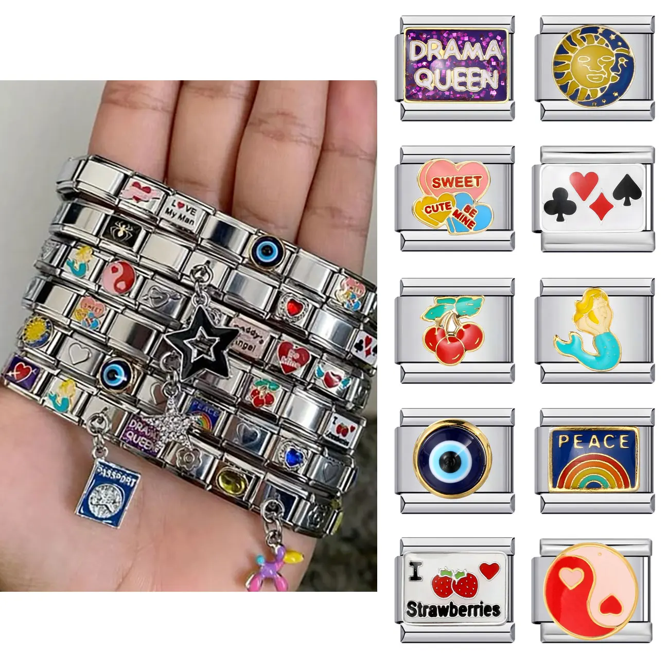 Солнце-Королева-Вишня-Русалка-персонализированный-красочный-итальянский-браслет-подвеска-подходит-для-браслета-из-нержавеющей-стали-9-мм-diy-ювелирные-изделия-подарок