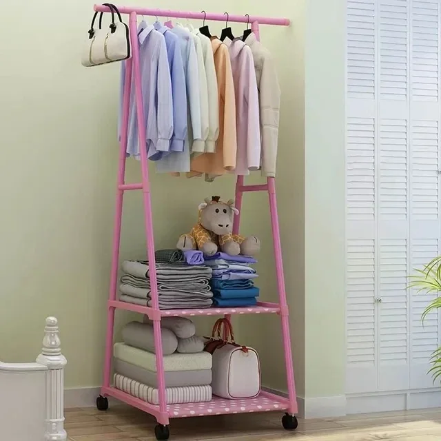 Coat Rack Metal  Hanger Stand Floor Clothes Hanger With Wheel Storage Shelf Wardrobe  Holder