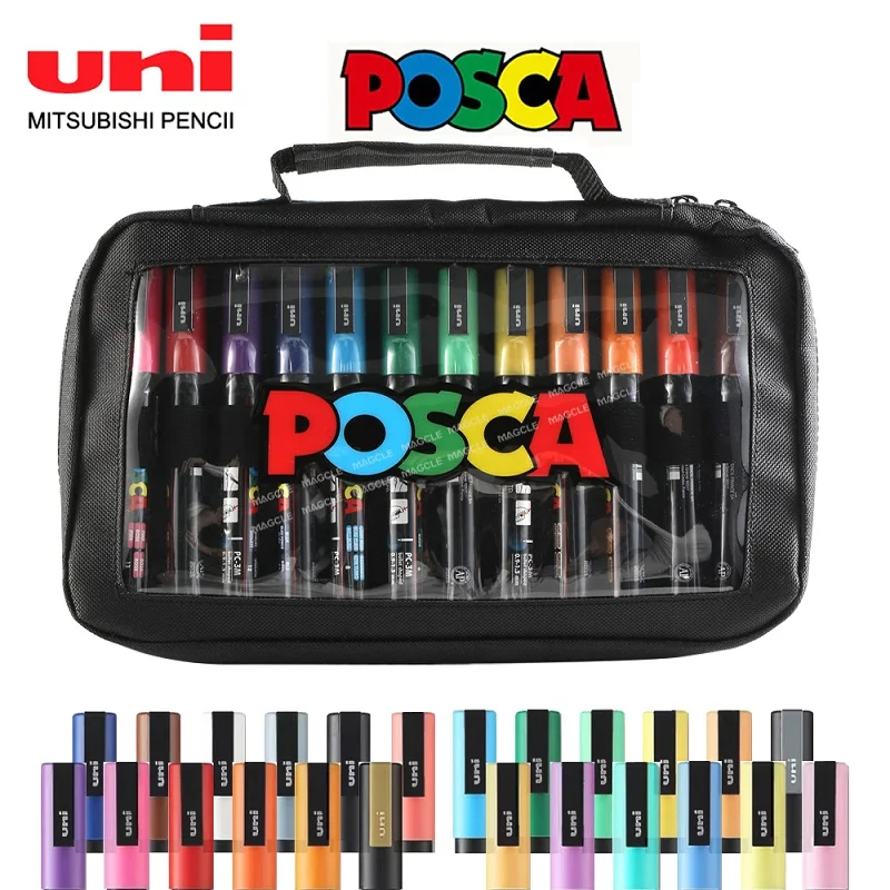 Uni Posca Marker Pen Art Stationery Set Portable Transparent Storage Bag Painting Professional Student Waterproof Supplies