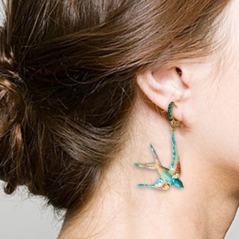 Unique Enamel Swallow Ear Pendant Delicate Enamel Swallow Earrings Charm Sturdy Ear Pendant For Long Lasting Use