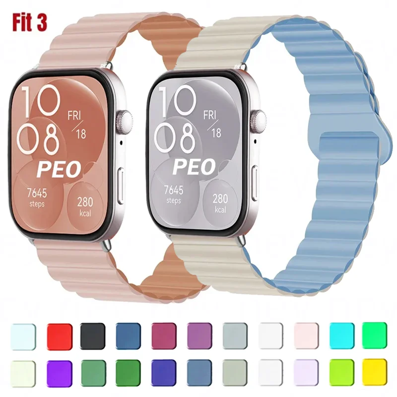 Pulseira magnética para relógio Huawei, pulseira de silicone, pulseira de substituição, pulseira, acessórios Correa, ajuste 3