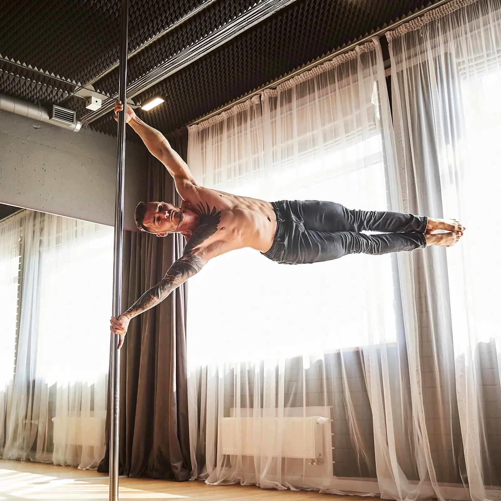 SIHAO Height Adjustable Stainless Steel Dance Pole Kit, Portable Spinning & Static Dual Mode Fitness Pole, Stable Exercise Equipment for Indoor Home Workout, Gym Training and Club Stage Performance