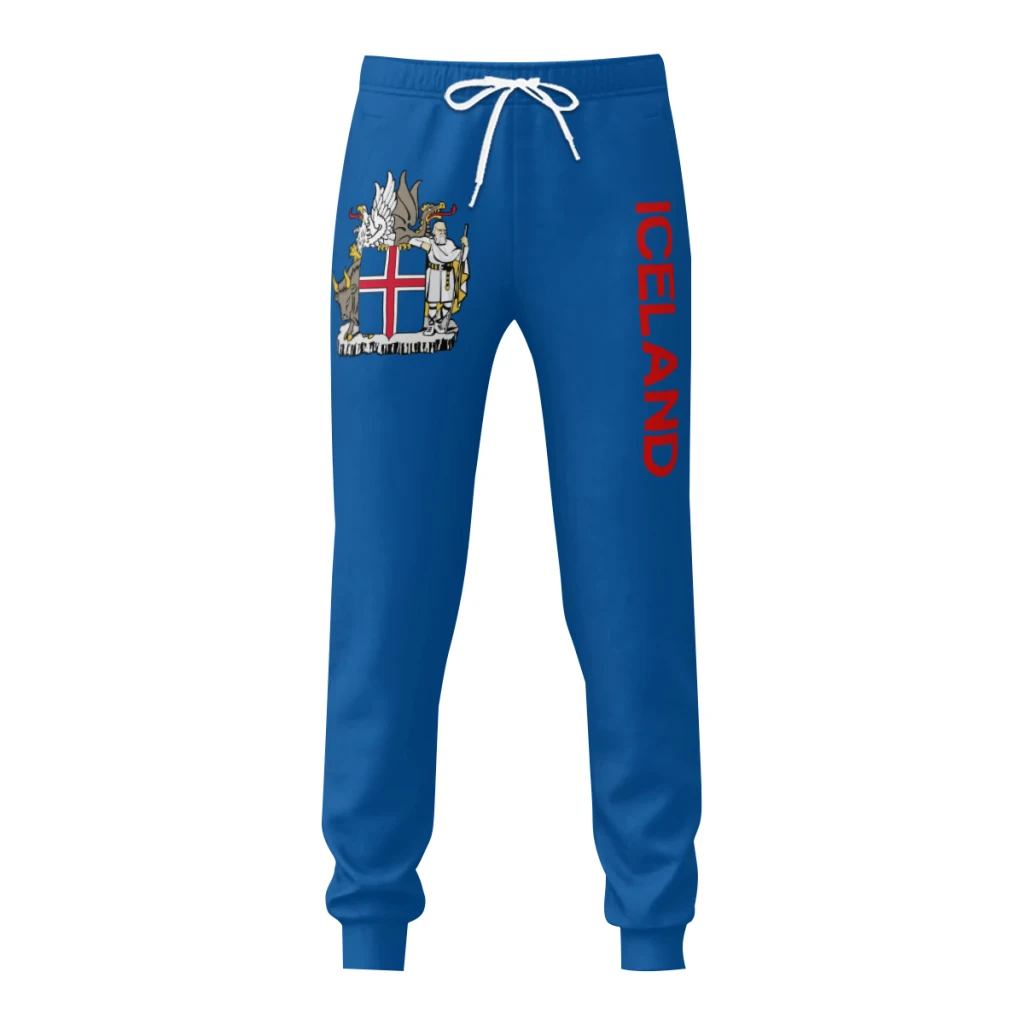 Mens Sweatpants Emblem Iceland Flag Pants with Pockets Joggers Soccer Football Multifunction Sports Sweat With Drawstring