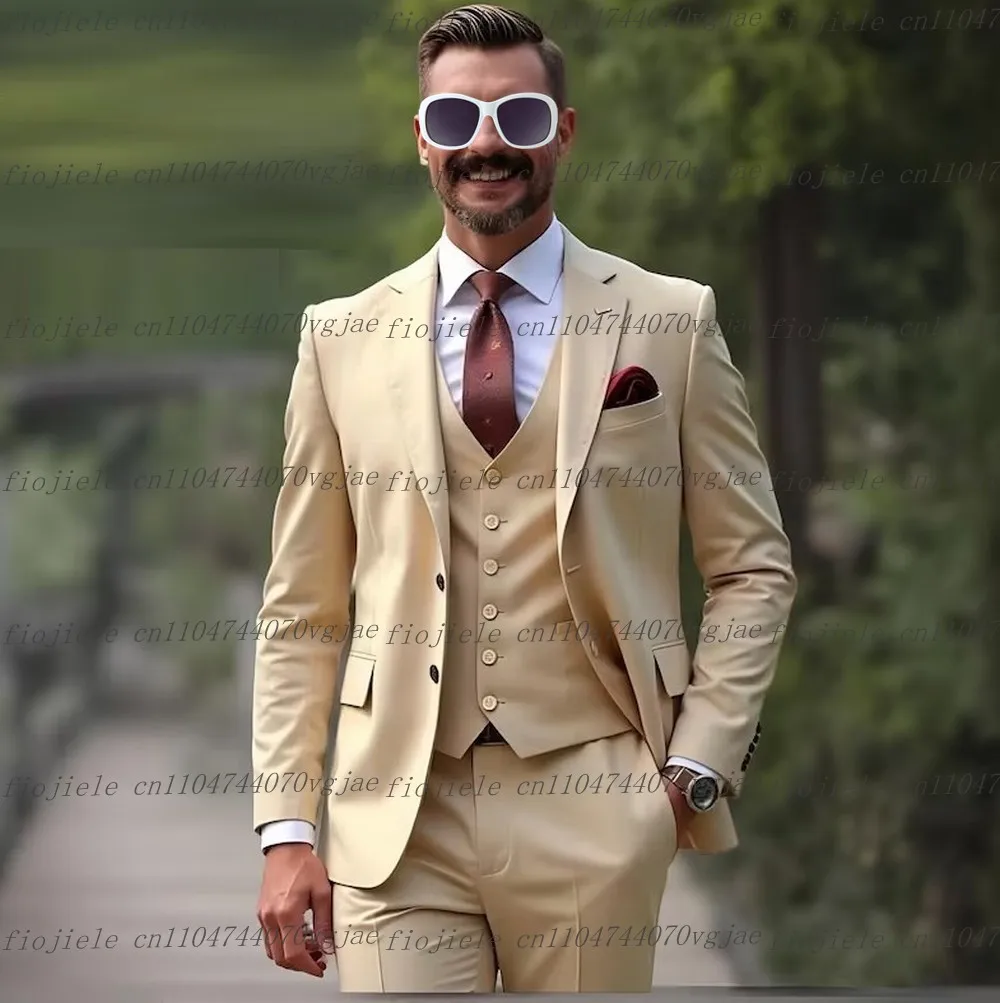 

Champagne Men Suit Formal Occasion Wedding Party Groom Groomsman Business Male Tuxedos Customized 3 Piece Set Jacket Vest Pants