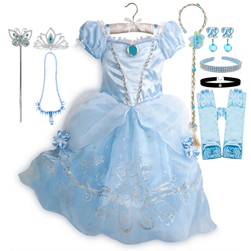 Robe cendrillon pour petites filles, Costume de Cosplay à fleurs, robe de princesse pour enfants, robe élégante pour fête d'anniversaire, Halloween, carnaval