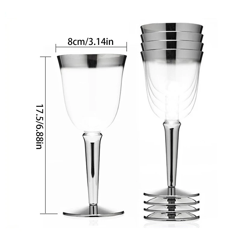 Plastic Wine Glasses With Silver Rim Plastic Wine Glasses With Stem Disposable Wine Cup Reusable Suitable For Party Wedding