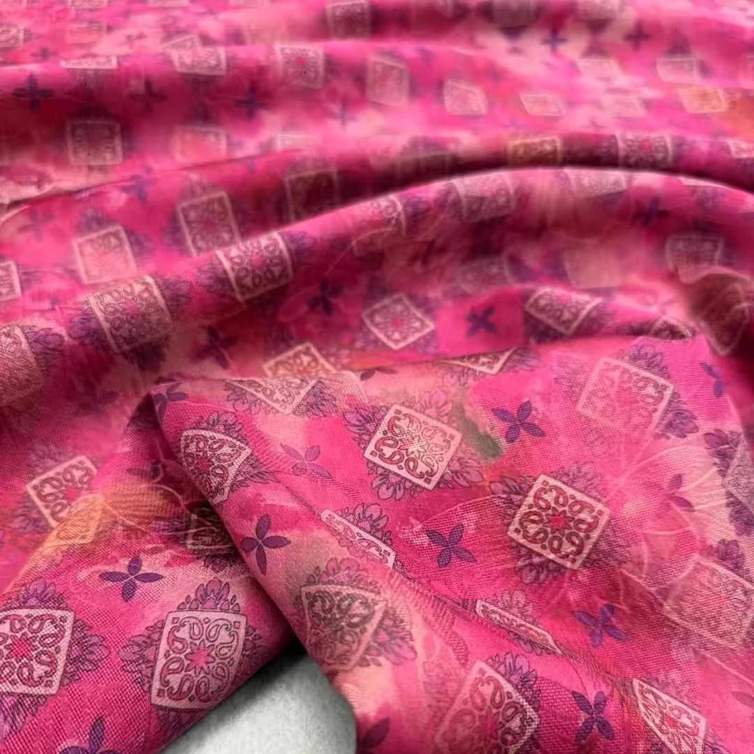 

114CM Wide 25MM Floral Check Red Pink Silk Hualuo Fabric Through-hole Silk Fabric for Sewing Hot Season Dress Skirt Pants R2146