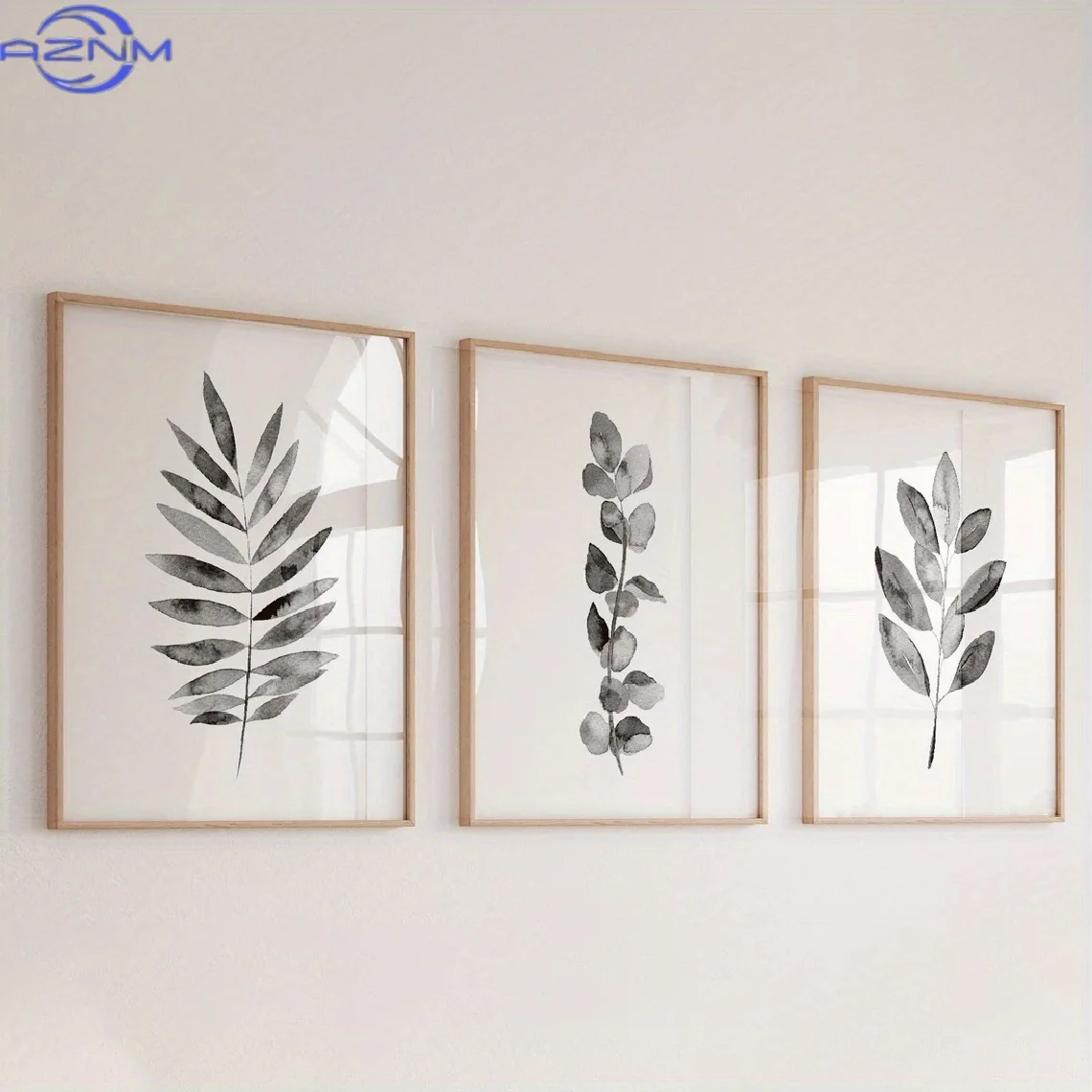 Set of 3pcs, Wall Decoration, Retro Poster, Monochrome Fern Watercolor Artwork, Eucalyptus, Magnolia, Leaf Canvas Art, Decor f