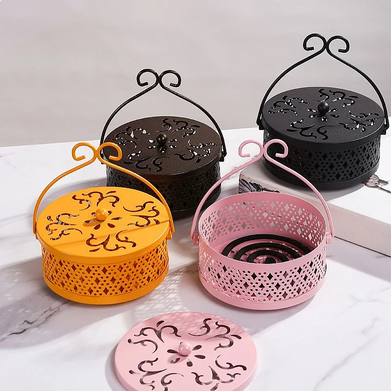 T Iron Fireproof Mosquito Coil Burner, Incense Burner with Lid, Large Hanging Home Incense Holder