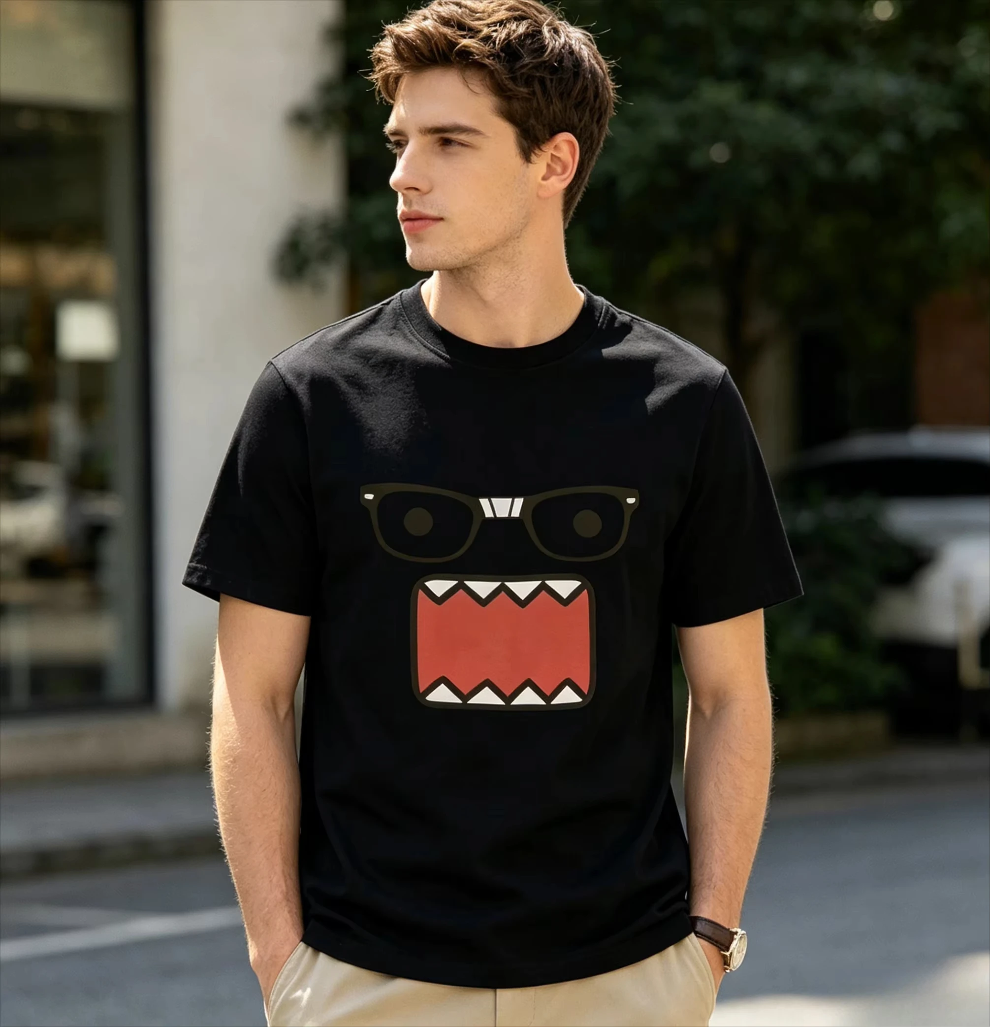 2026 Cartoon Doll Face Graphic Cotton O-Neck Oversized Unisex Harajuku Streetwear Casual Short Sleeve Tops For Men Women