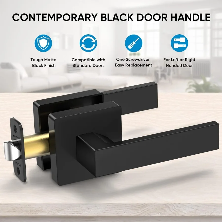 رافعة باب مربعة قابلة للعكس باللون الأسود غير اللامع شديدة التحمل لحمام غرفة النوم والغرف الداخلية مثالية للاستخدام في الممر بتصميم متين