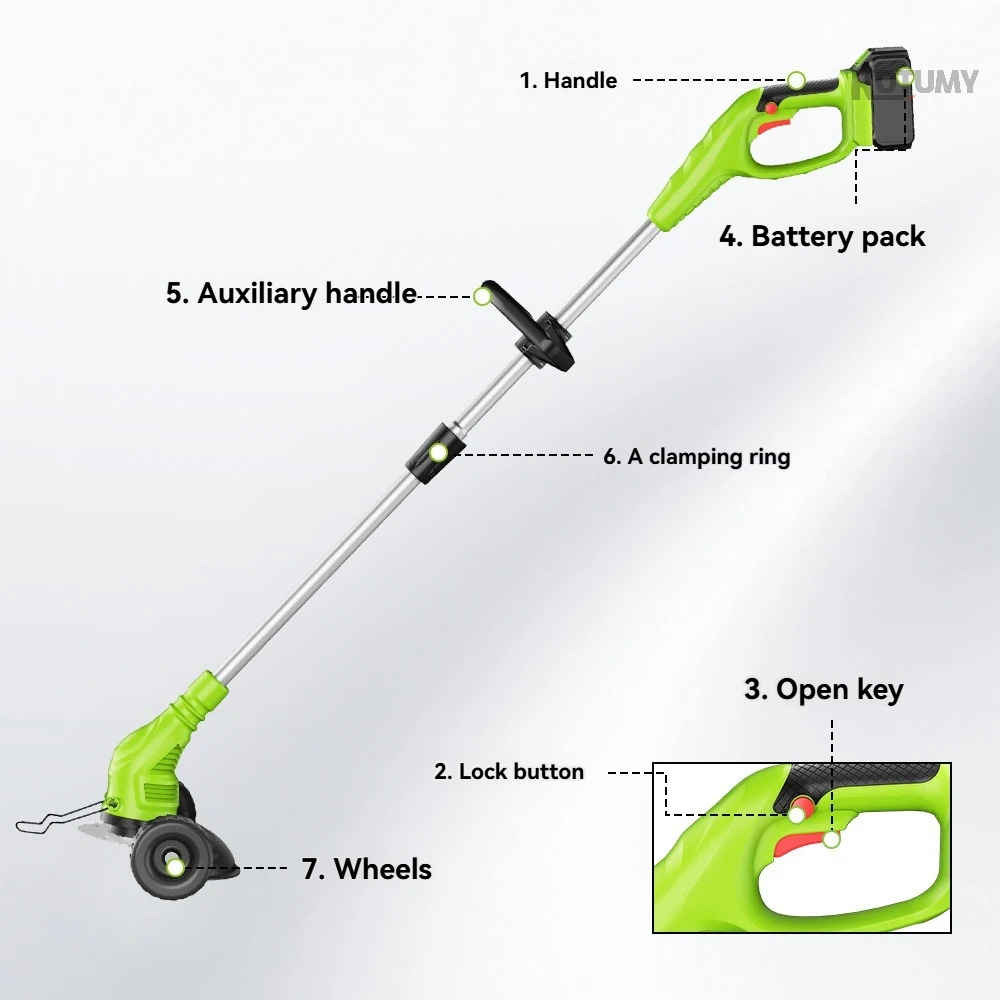 

21V Cordless Lawn Mower High Power Front Motor Ultra Light Portable Grass Trimmer Weed Cutter Garden Tool