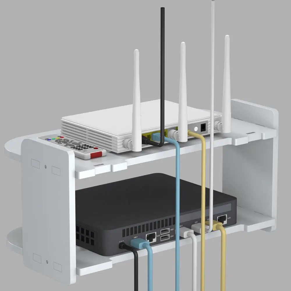 

Plastic Wall Mounted Router Shelf Strong Load-Bearing Space Saving WiFi Router Storage Holder 2/3 Layers Wall Storage Rack