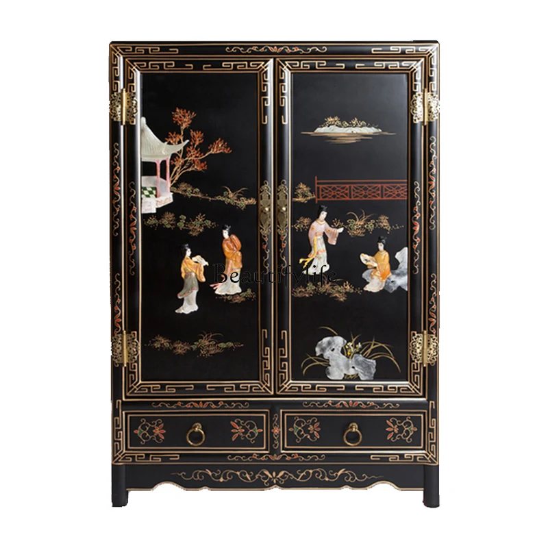 

New Chinese double door double bone stone inlaid entrance cabinet modern side cabinet
