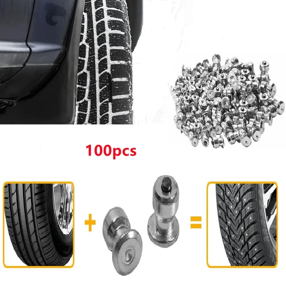 100pcs Car Tire Anti-Slip Snow Studs Tire Screws Anti Skid Falling Spikes Tyre for Car Motorcycle Bicycle