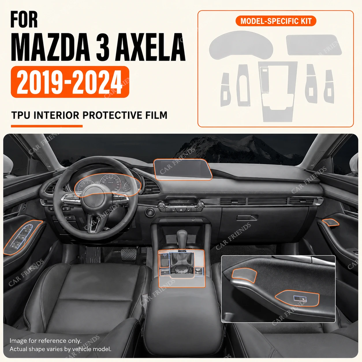 For Mazda 3 Axela 2019-2024 Transparent TPU Interior Protective Film for Center Console, Navigation Screen, Gear Panel