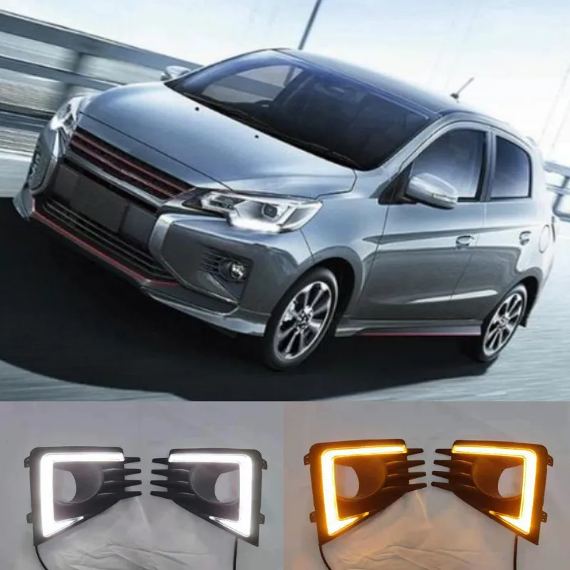 LED Daytime Running Light For Mitsubishi Mirage 2020 2021 Yellow Turn Signal Relay Waterproof 12V DRL Fog Lamp Decoration