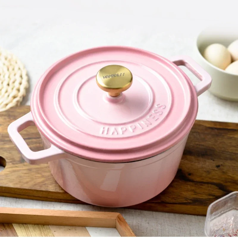18cm Household Cast Iron Pot Healthy Non-stick Enameled Cooking Pan Thick Soup Simmering Stew Healthy Enamel Pot