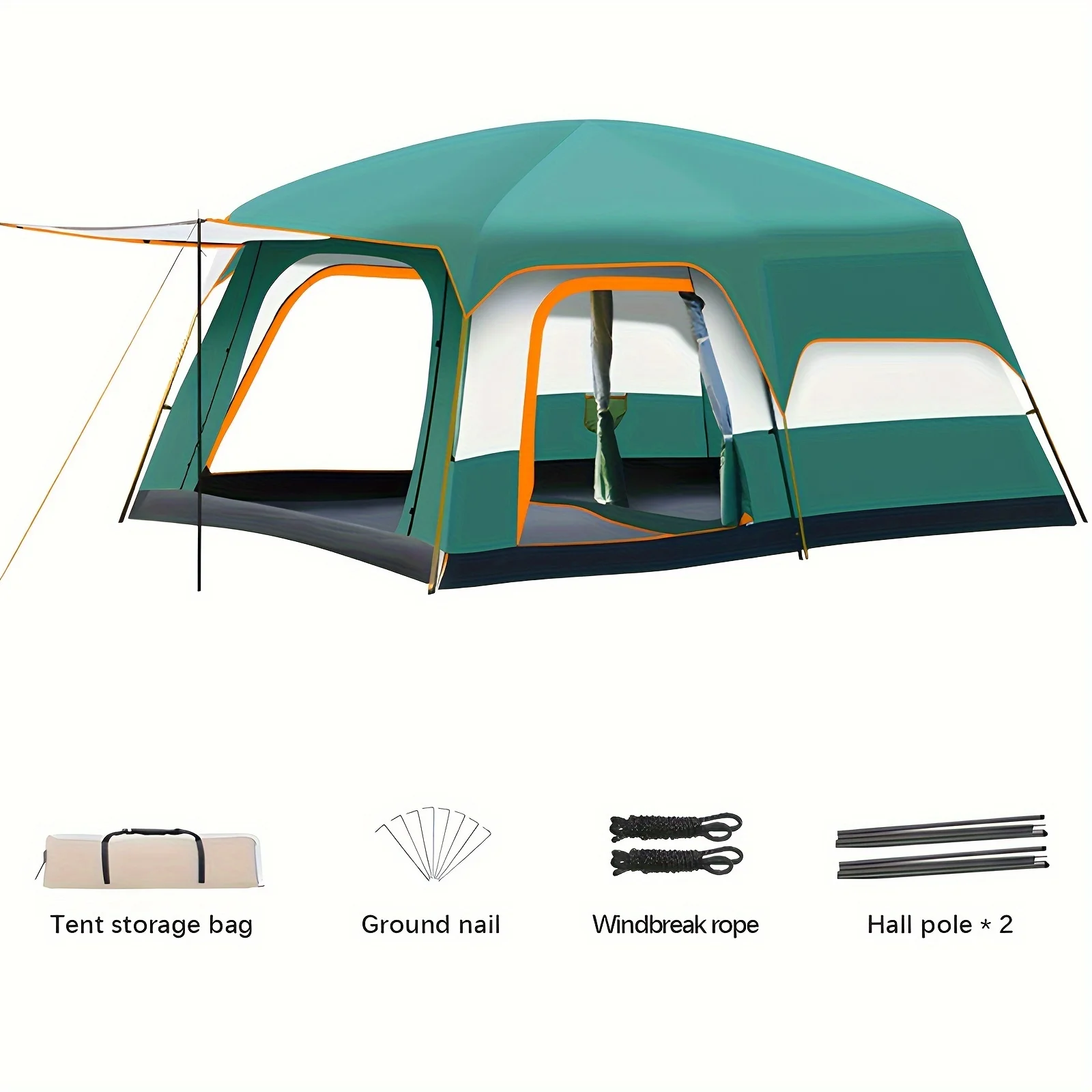 Spacious 6-Person Family Camping Tent - Waterproof, Easy Setup, Breathable, Green Color, Ideal for Outdoor Adventures and Family