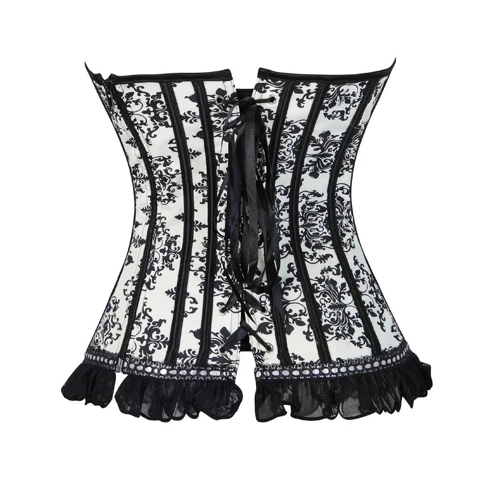 Damen Bustiers Korsetts Spitze Blumendruck Korsett mit Neckholder Brokat Gothic Sexy Dessous Top Vintage Victoriano Bustier