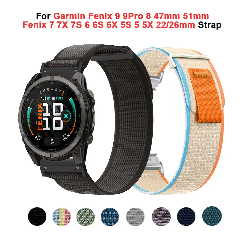 Quick Fit Nylon Strap Bracelet For Garmin Fenix 9/9Pro/8 47mm 51mm 7X 7Pro 6 6X 5 5X/Epix Pro (Gen 2) 51MM/Enduro 3 Watchbands