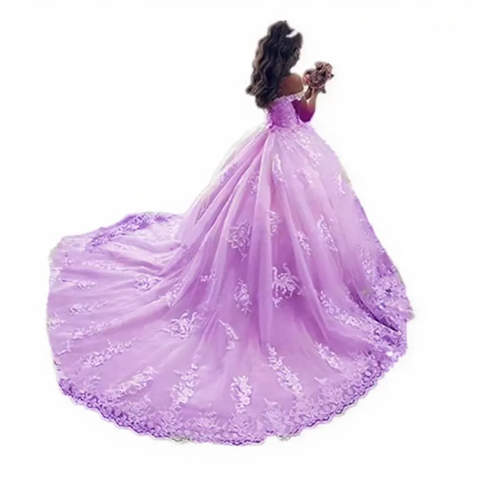 فستان زفاف فاخر مزين بالدانتيل على شكل زهرة للفتيات بدون أكتاف مع ذيل الأميرة وحفلات أعياد الميلاد المقدسة #5