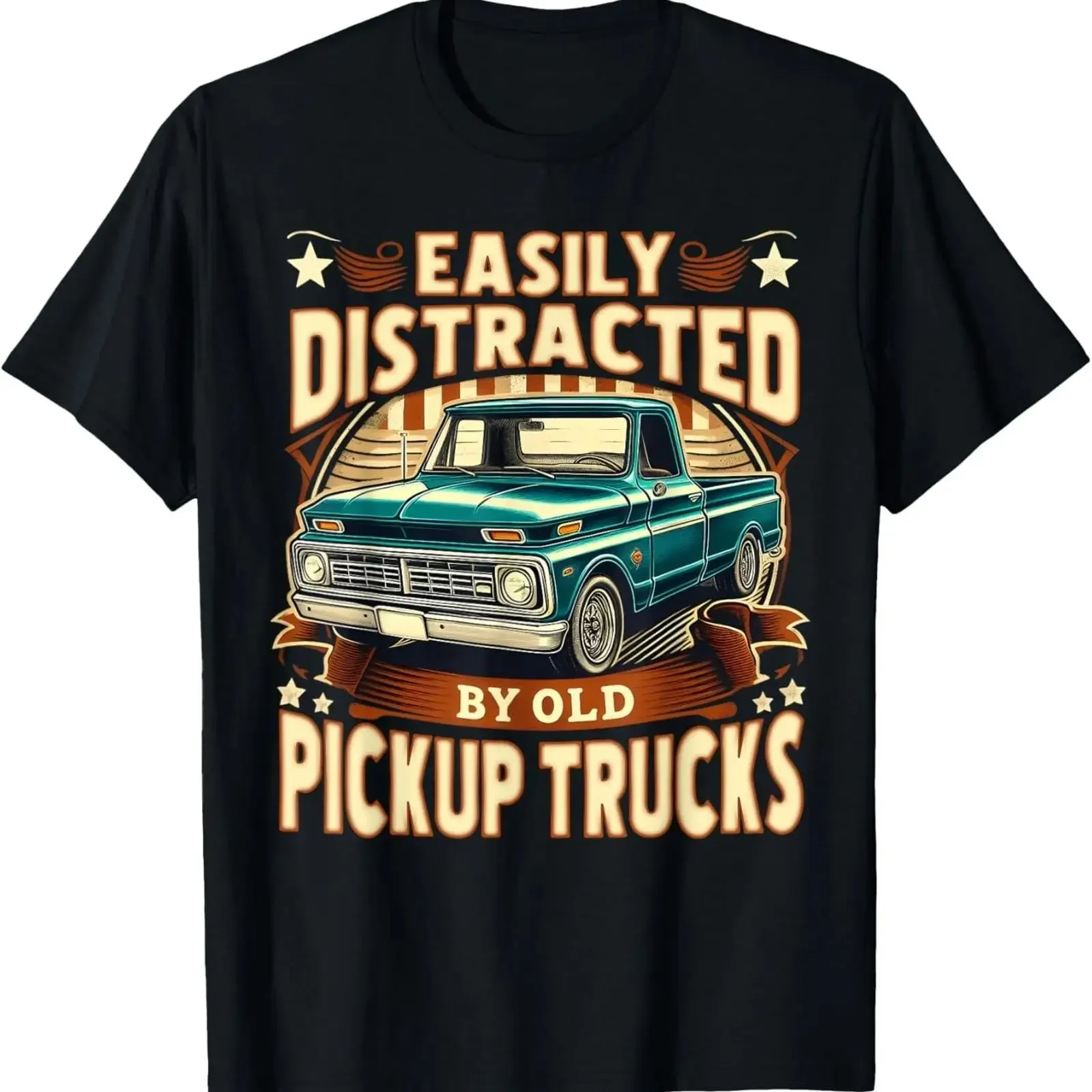 Easily Distracted By Old Pickup Trucks Funny Trucker T Shirt vintage Washed streetwear Unisex Versatile Breathable Stylish