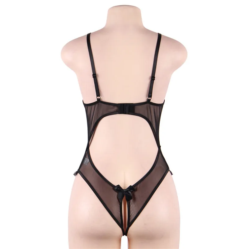 Sexy Lingeries For Woman Hot Night Club Dress Black One Piece Pajamas Crotchless Tight Bodysuit Plus Size Lace Costume Sexi - view 4