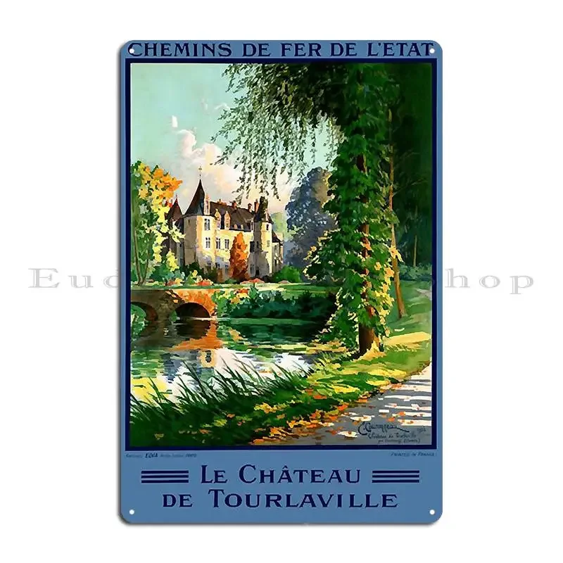 Póster de viaje vintage de Francia, Le Chateau De Tourlaville, placa metálica, cartel para bar, garaje, diseño de garaje, cartel de hojalata
