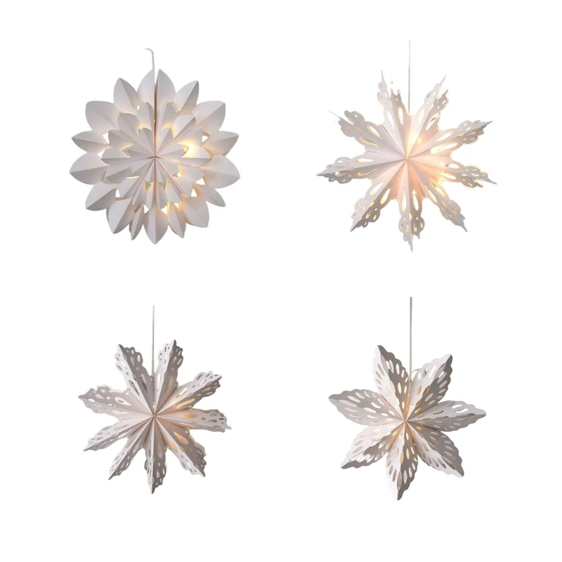 Christmas Snowflake Ornament Paper in Warm White LED Illuminated for Festival Hanging Perfect for Window Decors