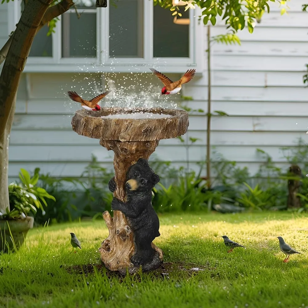 

23.6”Tall Resin fiber Outdoor Bird Baths for Garden, Standing Birdbath, Woodland Tree Trunk Decoration Yard Statue
