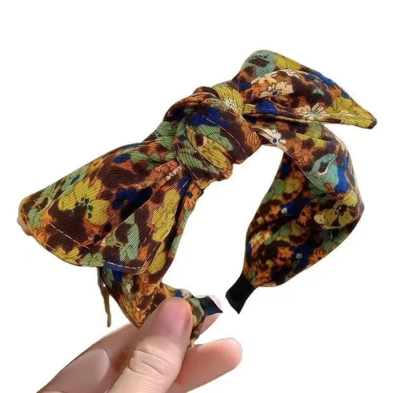 Vintage Oil Paintings Floral Inspired Designs Butterfly Cat Ears Wide Bow Headband Women Accessories Bulk Items Wholesale