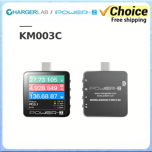 Imagen 1 del producto Power-Z KM003C Probador de carga rápida portátil tipo C PD3.1 QC5.0 240W Mxa voltímetro y amperímetro Digital probador de banco de energía