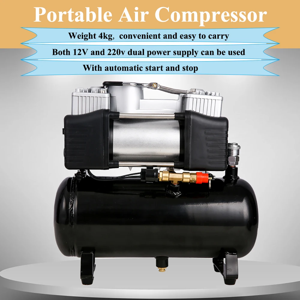 Porta-ble 4L High P-ressure Fast-Filling Air Compressor, Small Oil-Free Air P-ump for P-ainting