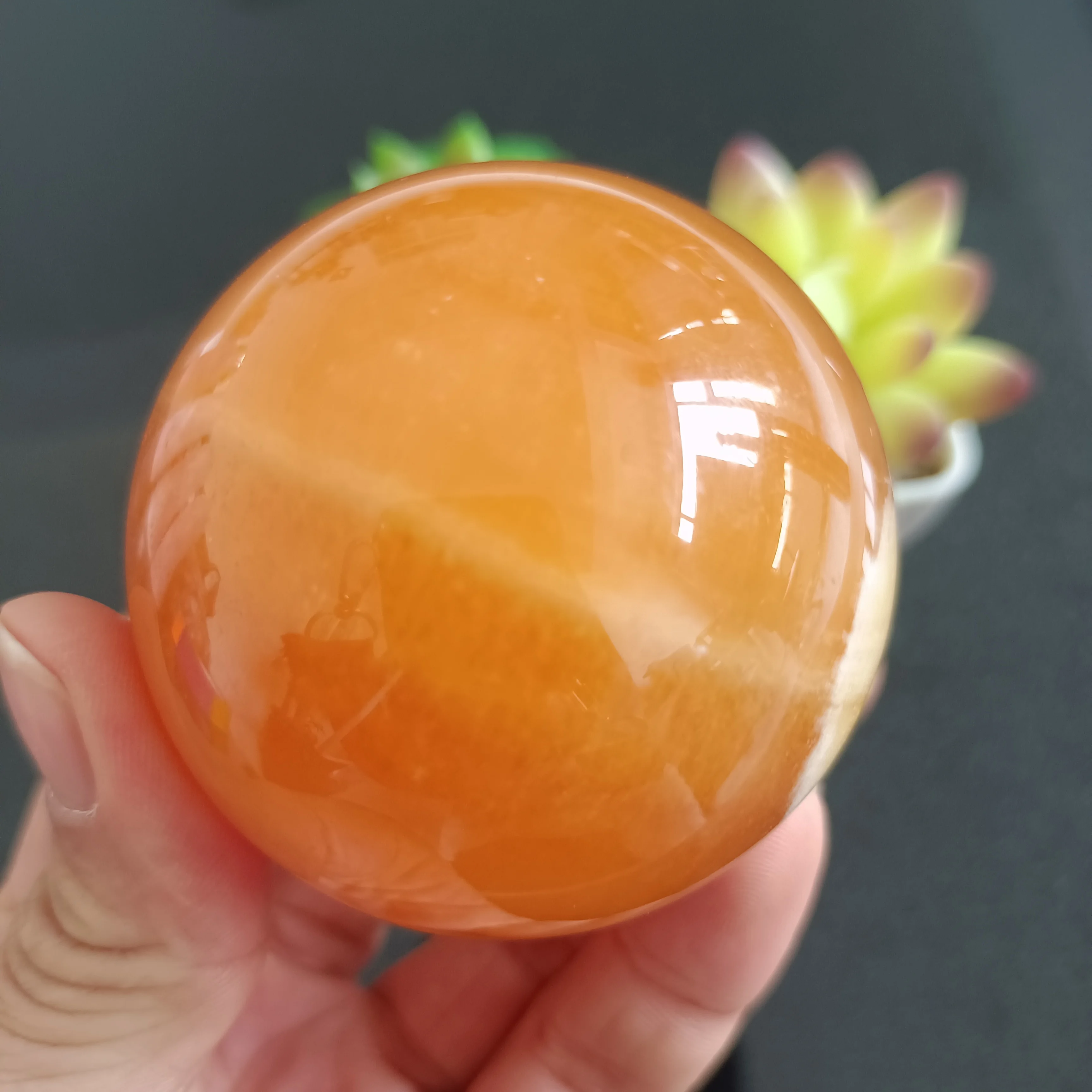 

NATURAL ORANGE CALCITE CRYSTAL QUARTZ ENERGY SPHERE REIKI HEALING