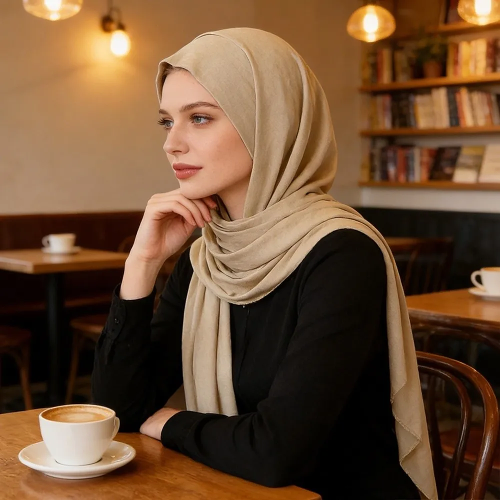Classic Modal Jersey Instant Hijab Solid Color Cotton Stretch Under scarf Breathable Wrap-Around Neck Hijab Caps for Women
