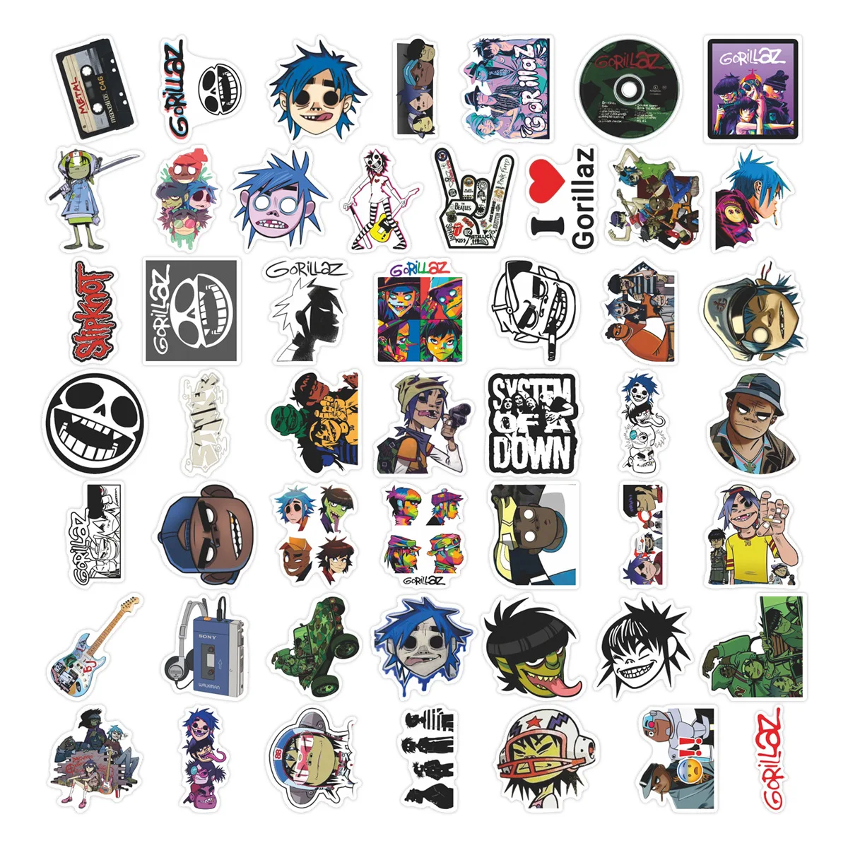 50 Uds. De pegatinas de banda Gorillaz, calcomanía de Graffiti musical, decoración para maleta, álbum de recortes, teléfono, portátil, papelería, pegatina de juguete para niños