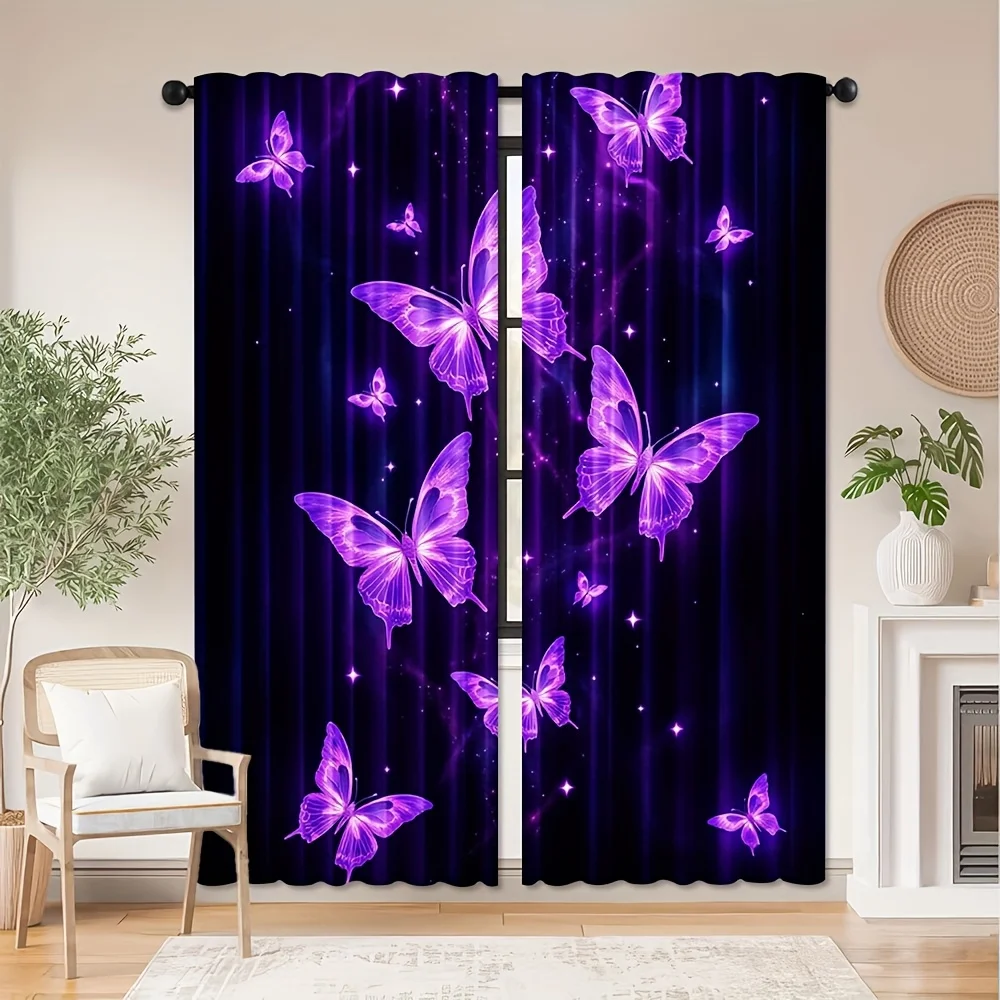 

Светящиеся фиолетовые бабочки на оконных шторах с принтом галактики для спальни и гостиной, светонепроницаемые термоизоляционные занавески для обеспечения приватности