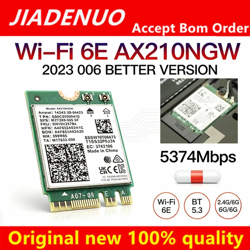 Intel AX210NGW M.2 NGFF WiFi 6E Tri-Band Wireless Card 802.11AX AX210 Up to 5374Mbps WiFi Adapter Bluetooth 5.3 2.4G/5G/6GHz