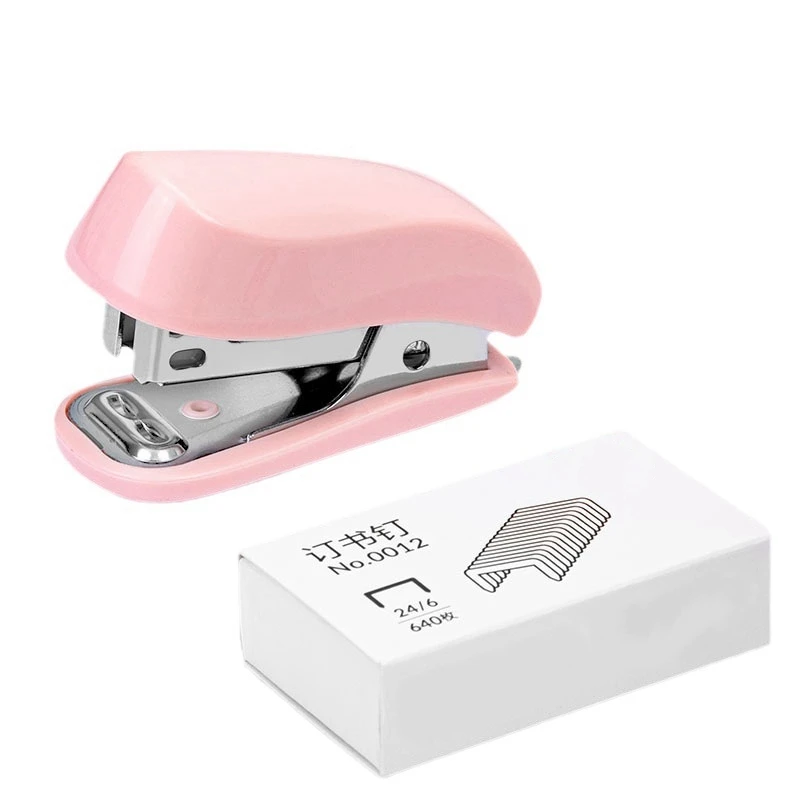 1PCS Cute Macaron Color Mini Stapler For Student Stationery Combo Set Convenient  Stapler and Staples For Binding Paper