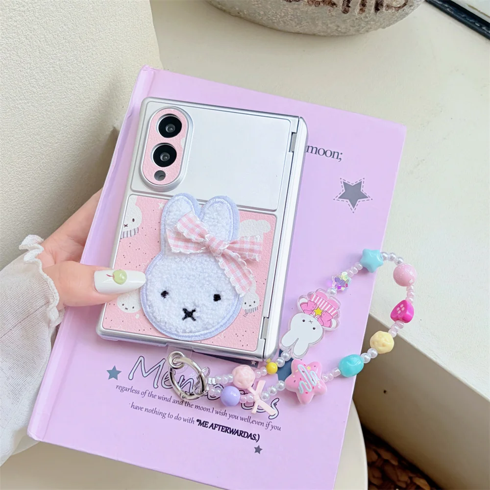 Korean miffy Cute ins Phone Case For Samsung Z Fold 8 Ultra ZFold8 Fold8 Cover with Stand Holder Hand miffy Rope fold Cases