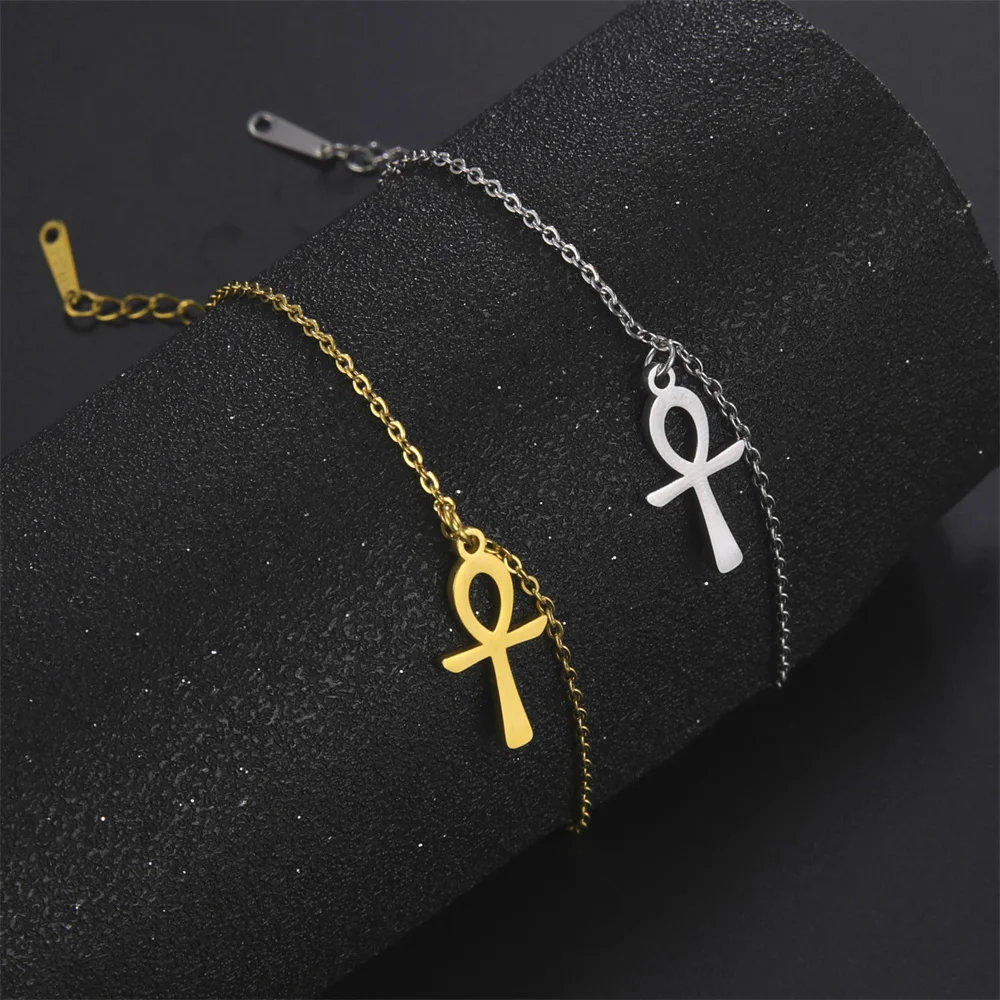 Lemegeton Egyptian Cross Ankh Bracelet for Women Gold Color Stainless Steel Religious Ankh Life Bracelet Jewelry Gift Wholesale