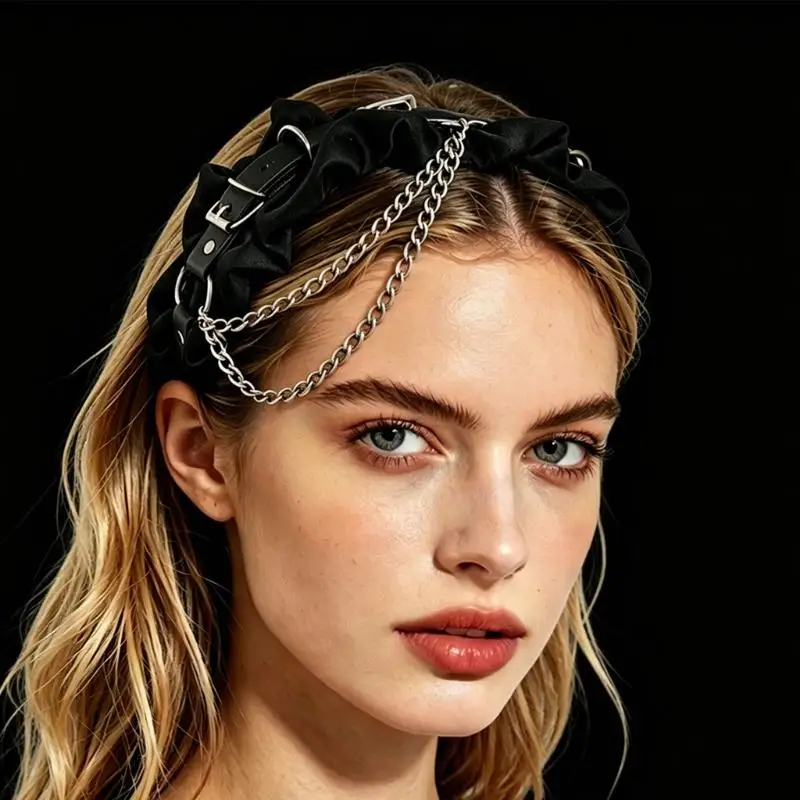 

39BB Sophisticated Crinkle Design Headband Including Metal Chain For Fashion Lover