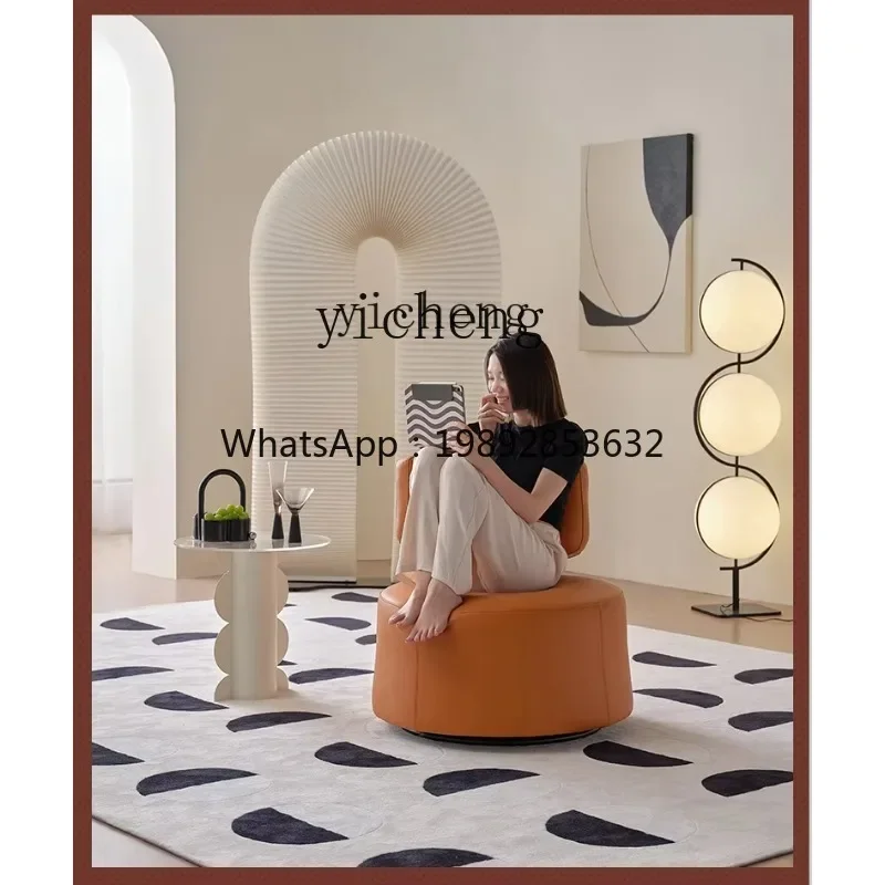 

H3-19 single rotating minimalist living room first layer cowhide sofa stool balcony chair leisure single chair