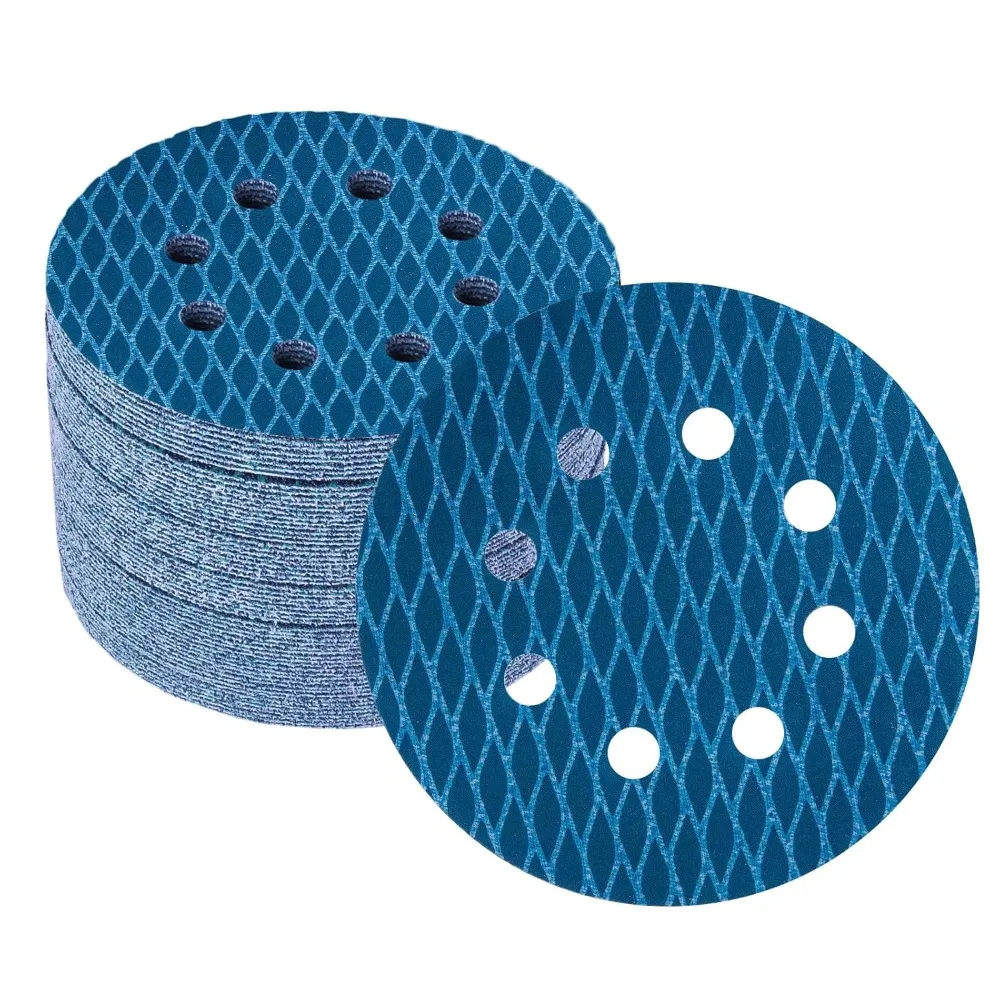 

10Pcs 5 Inch Sanding Discs 8 Holes - Blue Anti-Clogging Aluminum Oxide Sandpaper for Wood & Metal