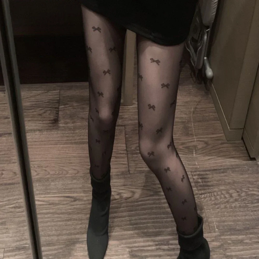 New Fashion Women Pantyhose Tights Sexy Stocking Bow Knot Tight for Ladies Black and White Thin Transparent Socks