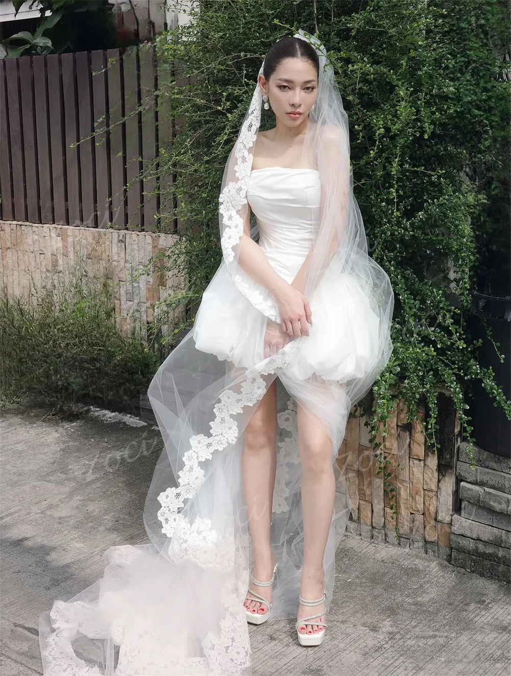 Zoci Elegante Strapless Taffeta Korte Mini Koreaanse Trouwjurken Gedrapeerd Colorado Pwerna Tethoi Sukhoi Bruid Foto's Schieten Bruidsjurken Op Maat