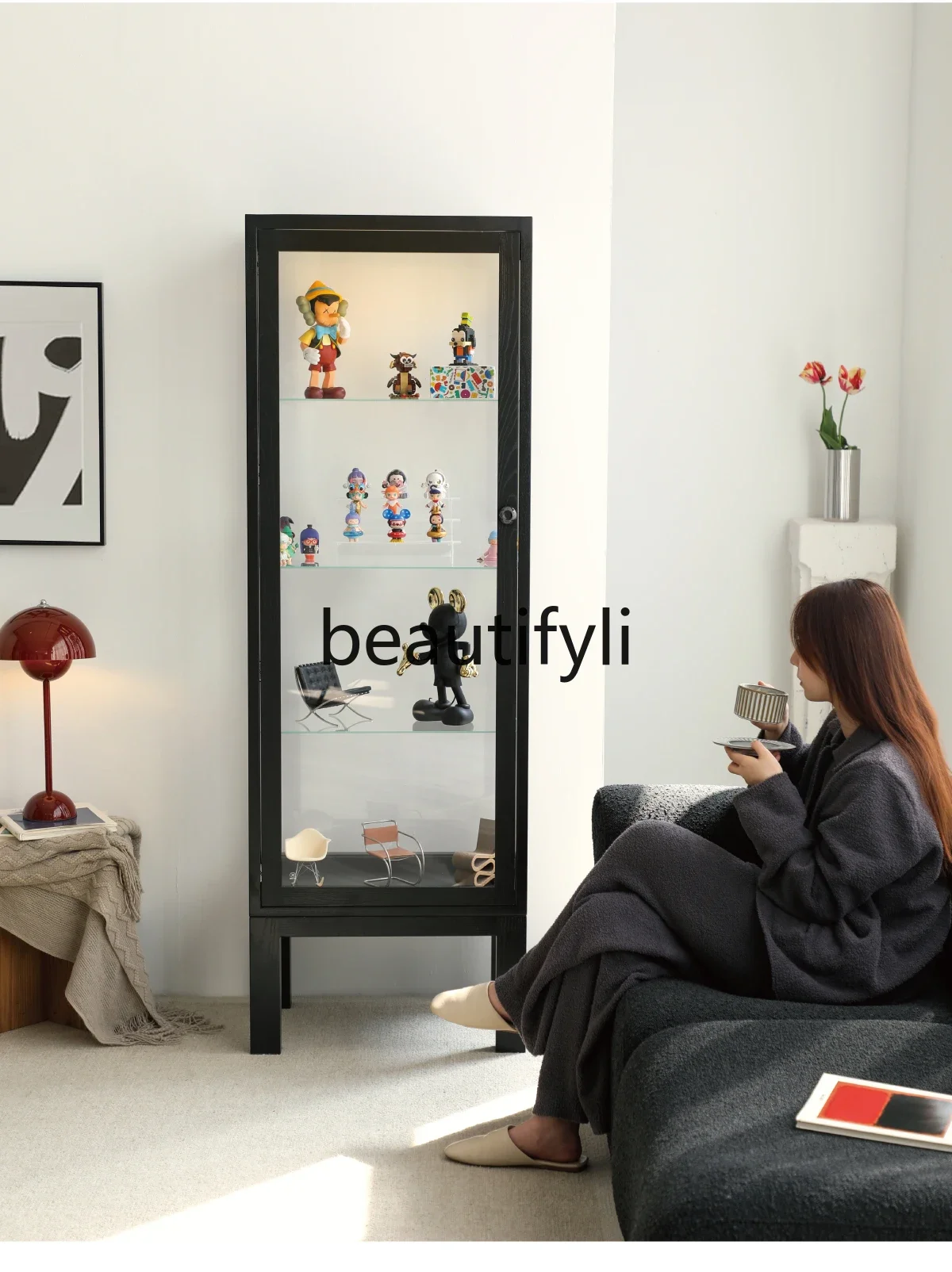 

Solid wood glass display cabinet Shelf Wine cabinet Transparent model ornament Blind box display cabinet